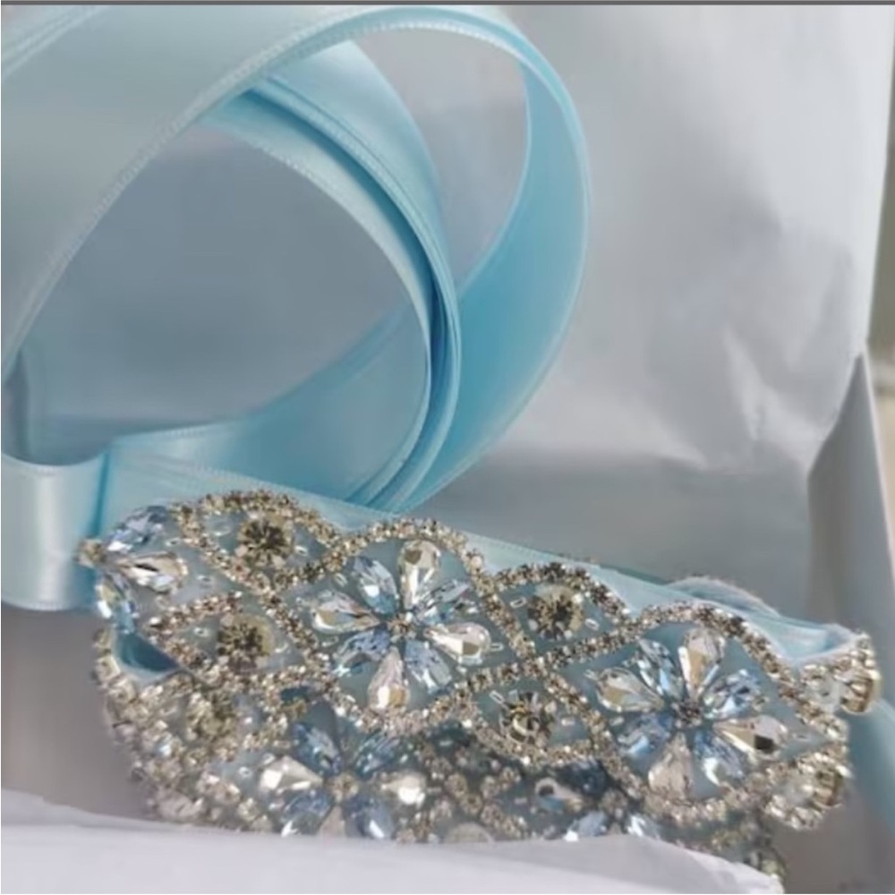 Elegant Blue Rhinestone Sash